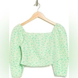 LEVI'S Yvie Puff Sleeve Crop Light‎ Green/Beige Blouse Size L